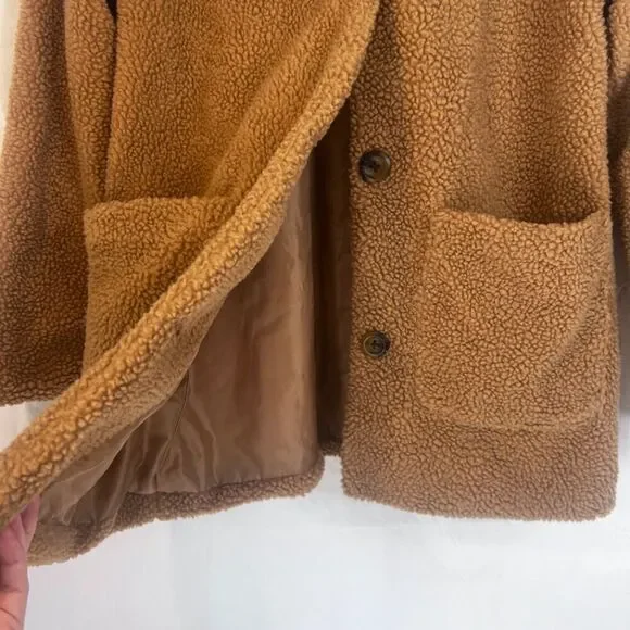 Pink Platinum Brown Fleece Teddy Jacket Lined Boho Casual Neutral Size Medium - Picture 5 of 11